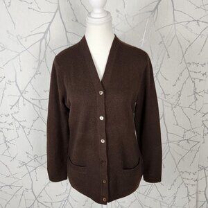 Jones New York Brown 100% Cashmere Button Front Cardigan